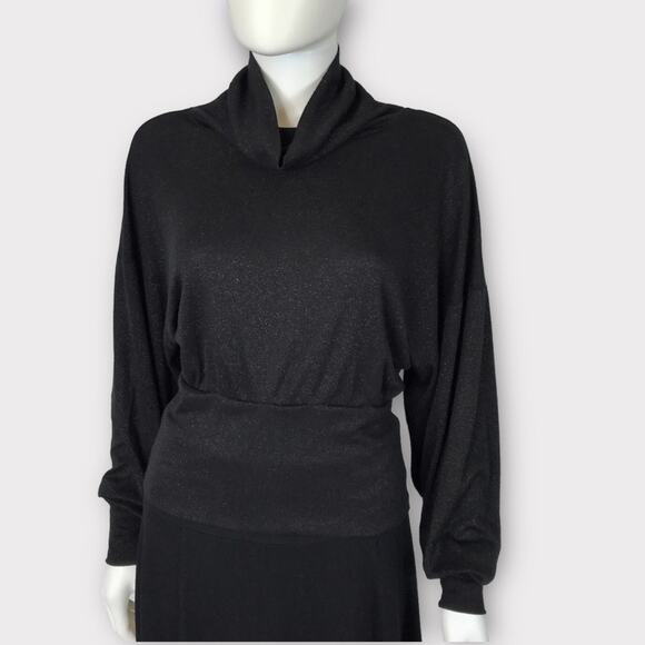 Free People Black & Gold Cowl Neck Top Metallic Shimmery Blouse - Picture 1 of 7